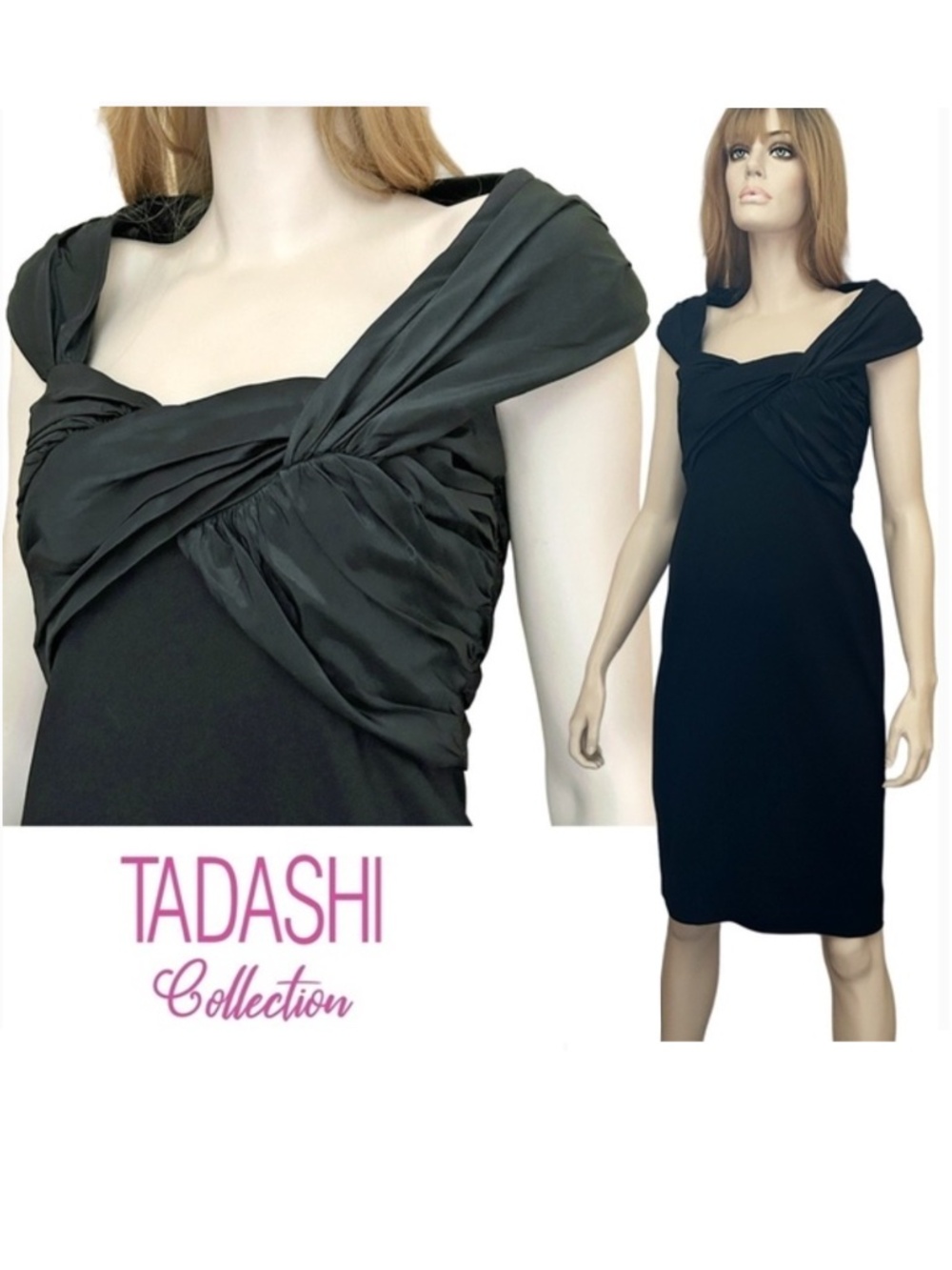 Tadashi Collection Dress Sheath Cocktail Twist Front Bodice Ruched Shoji